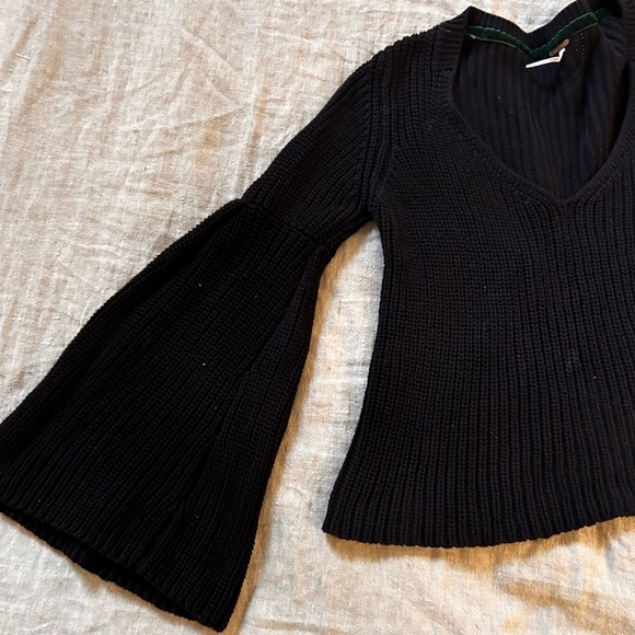 Free People Damsel Black Bell Sleeve Knit Sweater size medium - Picture 14 of 16